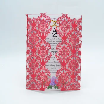 

Hot sell laser cut hollow wedding invitation card color red return gift