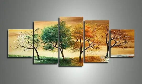 100% Hand Painted Four Seasons Landscape Oil Painting Picture Modern Wall Paintings Pictures For Decor Tree | Дом и сад