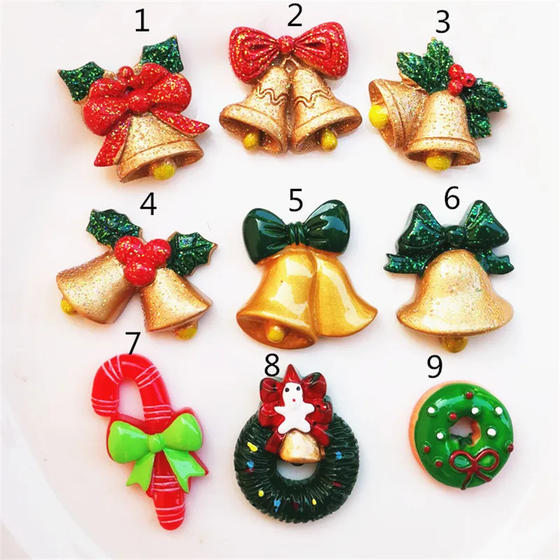 

30Pcs Christmas Tree Gift Bell Resin Flatback Cabochon Kawaii DIY Resin Craft Decoration Miniature Resin Christmas For DIY