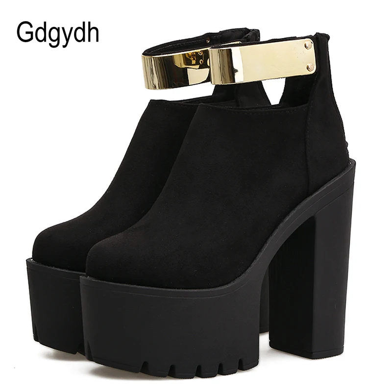 Gdgydh/осенние женские ботильоны на платформе; фирменный дизайн; коллекция года; сезон весна; модная шикарная женская обувь на толстом каблуке; черные ботинки из флока
