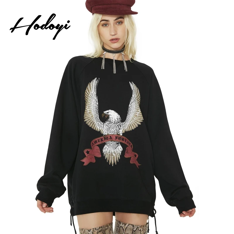 Hodoyi осень 2017 г. Сплошной Черный свитшот с принтом для женщин Crewneck длинным рукавом