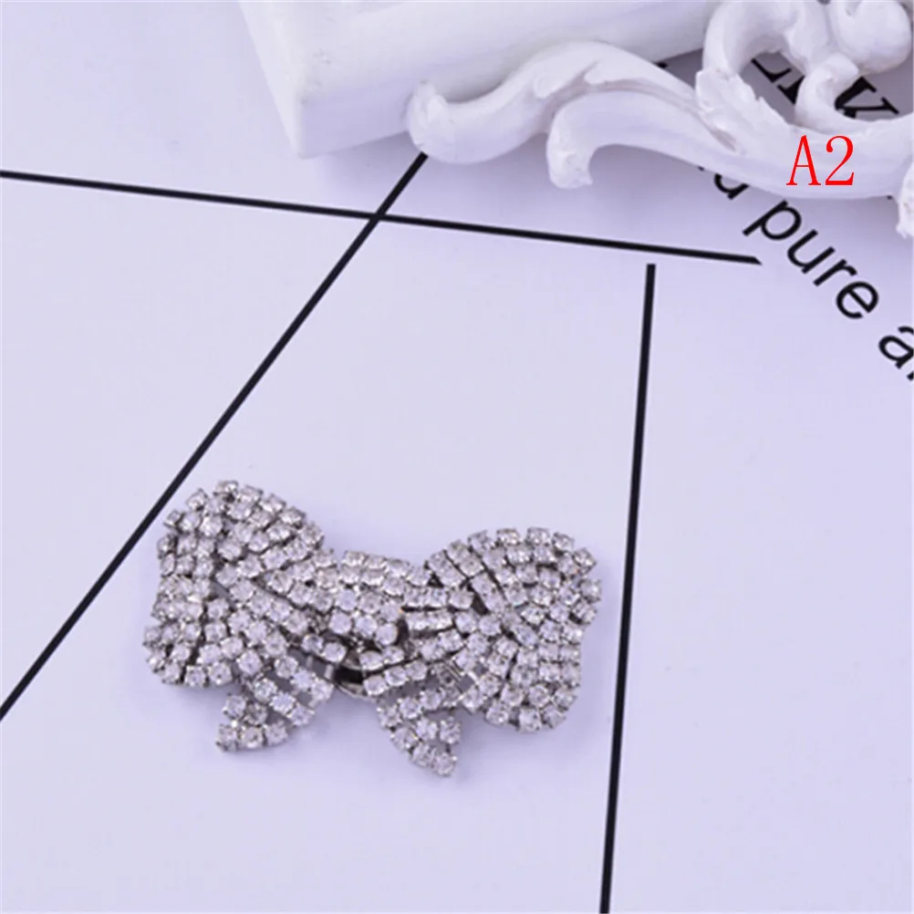 2Styles Fashion Square Bowknot Shape Clips For Shoe Decorations Rhinestone Shoes Buckle Elegant Silver Shoe For Women Girl