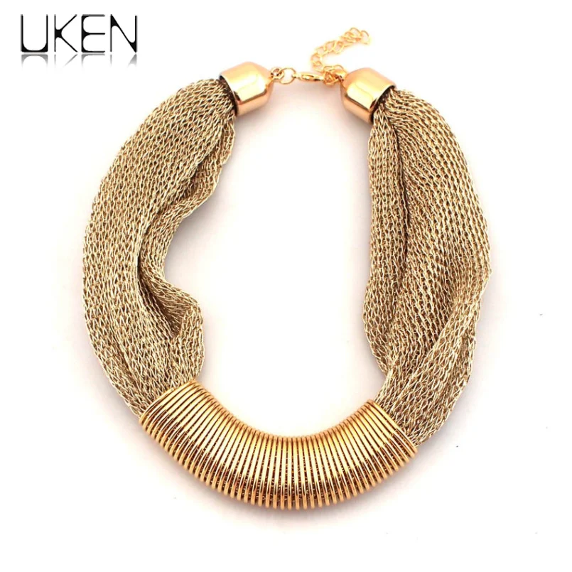

UKEN Ladies Charm Choker Fashion Net Ropes Cross Spring Metal Chain Collar Necklaces For Women Party Fashion Accessories