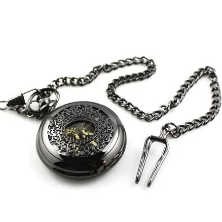 

Black Skeleton Antique Mechanical Pocket Watch