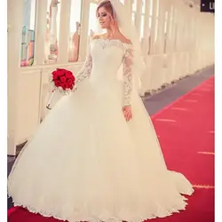 2019 бальное платье с длинными рукавами, Длинные свадебные платья, вырез лодочка, аппликация, Vestidos de noiva, кружевное прозрачное Тюлевое
