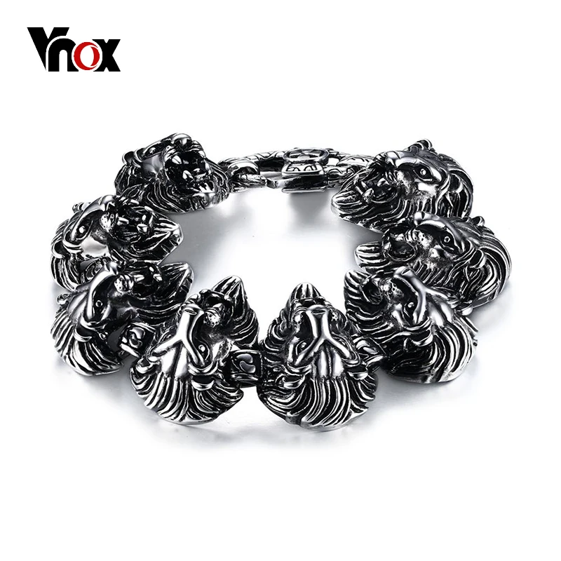 

Vnox 9 inch Lion Punk Bracelets for Men Hip-hop Bracelets & Bangles for Men Top Quality Stainless Steel