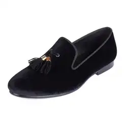 Harpelunde Для мужчин Лоферы черные бархатные Тапочки с кисточкой удобная обувь на плоской подошве Размер 6-14