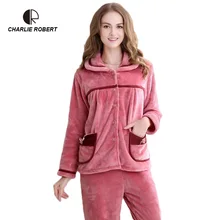 CR женская пижама Наборы розовый милый Размер M~ XXL зимняя теплая фланелевая одежда для сна AP450