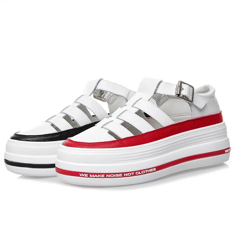 

2019 summer new fashion simple color matching thick sole casual shoes women leather comfortable versatile flat shoes