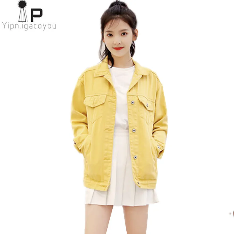 

Harajuku Spring denim jacket for women 2019 korean Female big size yellow jeans jacket women casual long sleeve ladies coats