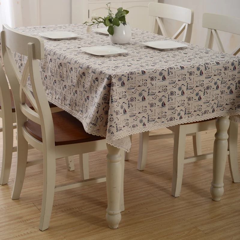 2016 new european style home use tablecloth polyester cotton full of boat cartoon pattern rectangle lace table cloth #160504_y26 | Дом и сад