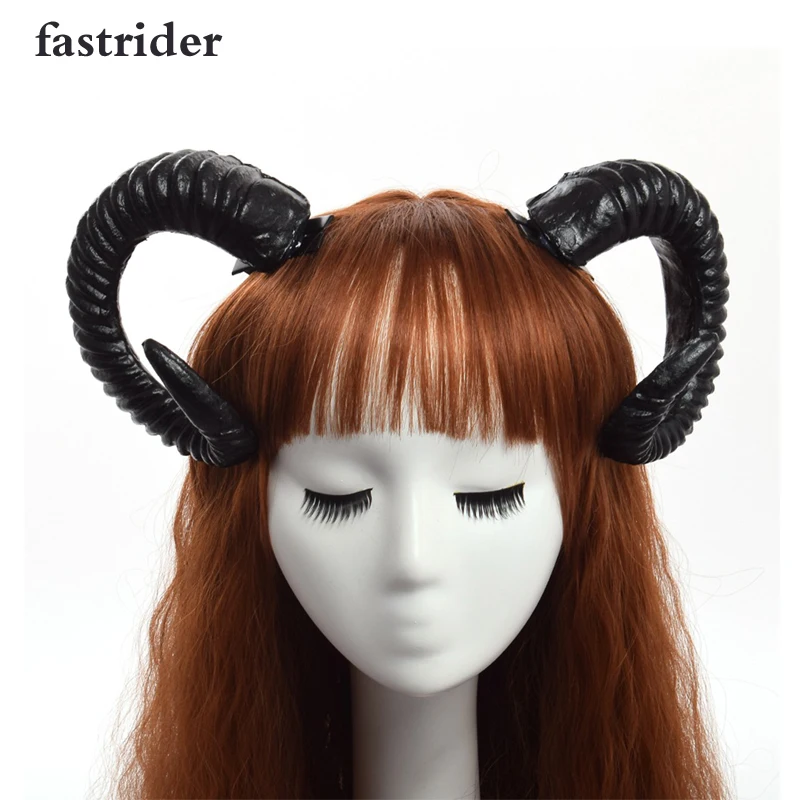 High quality 2018 new free shipping Black Devil Horns Cosplay Sleep Style Gothic RAM Headband Hair Clips Lolita Accessories |