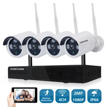 SUNCHAN 4 Channel 1080P(1920×1080) HD Wireless Video Security System(NVR Kits) 4PCS 2.0MP Wireless Waterproof Bullet IR Cameras