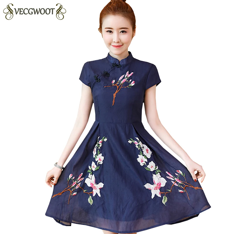 

2019 New Summer Women Vintage Stand collar Dress Fashion Large size A-line Dress Women Short sleeve Dress Female Vestidos S898