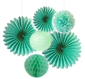 

Pack of 6 Mint Green Tissue Paper Pompom Paper Fan Mint Honeycomb Ball and Mint Green Paper Lanterns