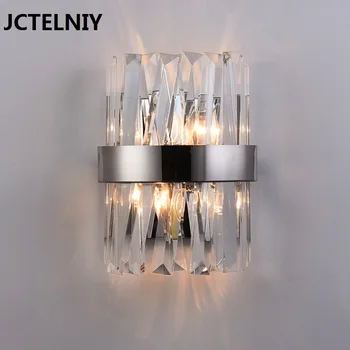 

New crystal wall lamp bedside lamp chrome living room lamp stainless steel art wall decoration lamp