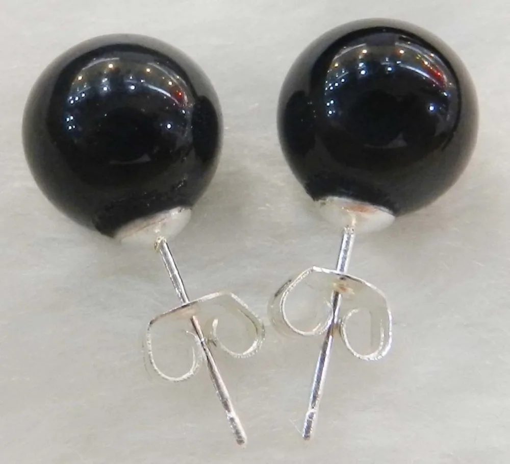 

FREE SHIPPING>>> New 10mm Jewelry Natural Black Onyx & Sterling Silver Stud Earrings