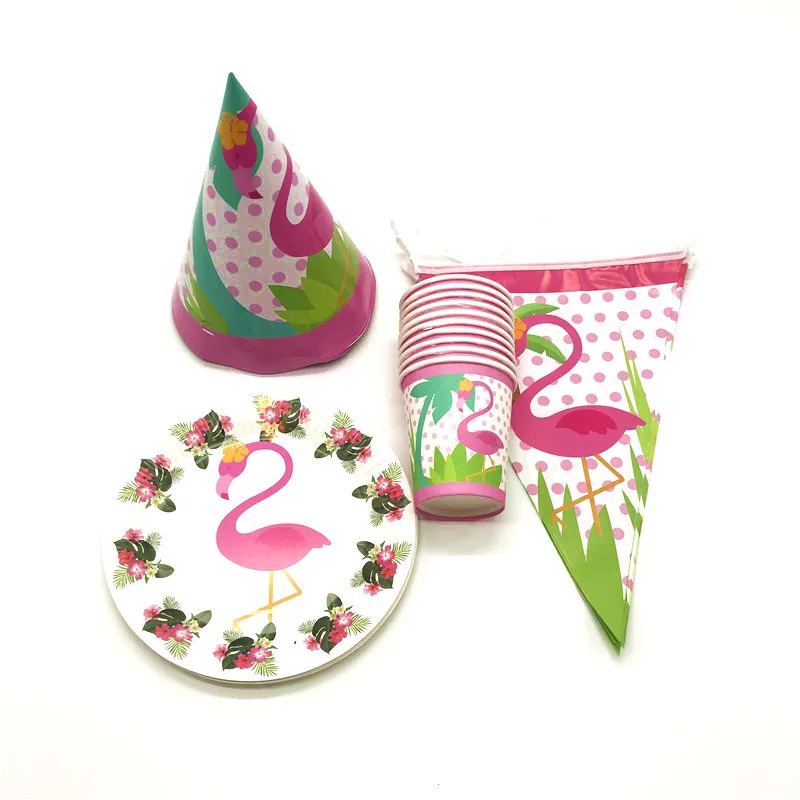 

Party Tableware Supply Cartoon Flamingo Paper Plate Flags Caps Cups For Kid Theme Birthday Party Supplies Decoration 80PCS/lot