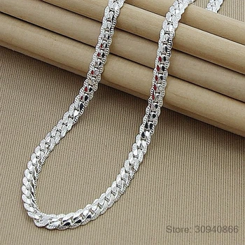 

New Arrivals Women 6MM Full Sideways Silver Necklace 925 Sterling Silver Fashion Jewelry Women Men Link Chain Necklace