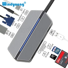 USB C Thunderbolt usb-хаб 3,0 type C адаптер USB C 3,0 USB-C VGA HDMI 3,5 мм аудио разъем CF SD TF слот для карты для ноутбука Macbook