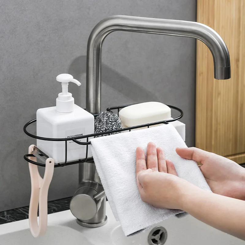

Stainless Steel Hot Sink Hanging Storage Rack Holder Faucet Clip Bathroom Kitchen Dishcloth Clip Shelf Drain Dry Towel Organizer