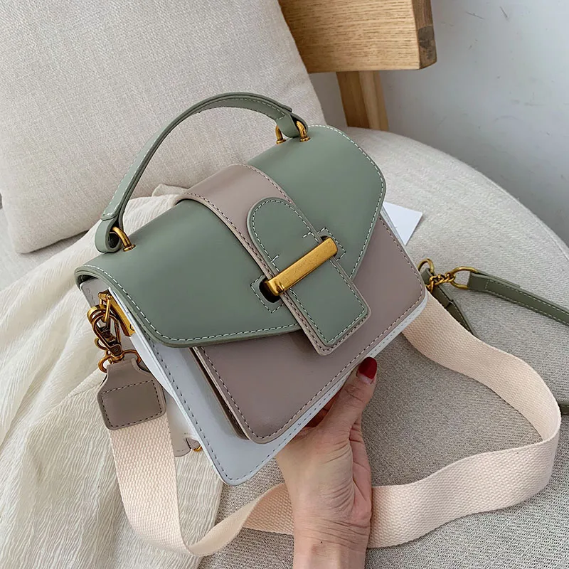 2019 الصيف التباين اللون جلدية Crossbody حقائب للنساء جديد تصميم حقائب كتف متنقلة سيدة صغيرة المحافظ و حقائب