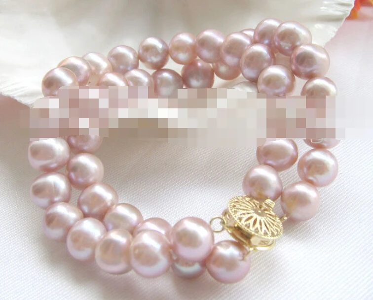 

0757 2row 8" purple round freshwater pearl bracelet-GP clasp