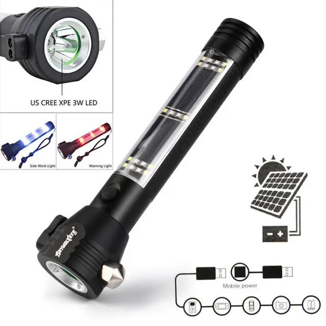 9 In 1 Multi Functional Led Flashlight 18650 Battery Bank 9 In 1 Multi Functional Led Flashlight 18650 Battery Bank Solar Ed Comp Outdoor Sport Emergency Survival Tool
