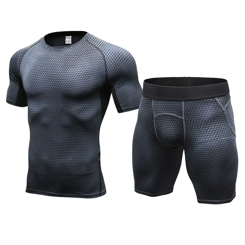 

Body-building suit suit, tight elastic, quick drying, short sleeved shorts