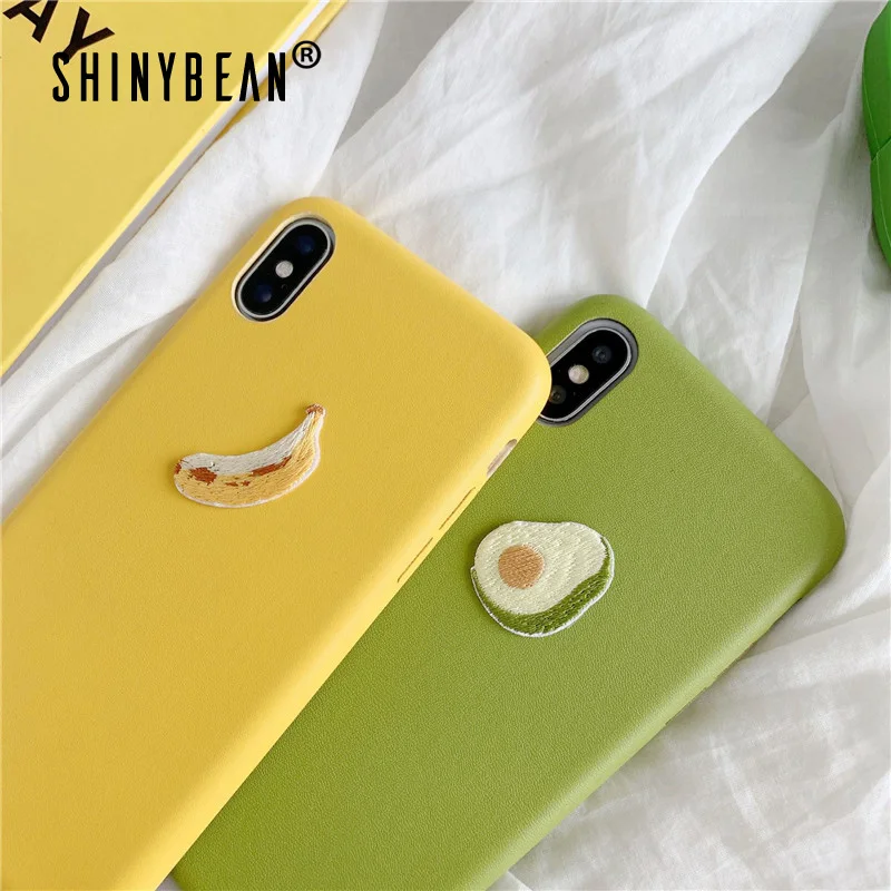 

ShinyBean Avocado Banana Embroidery Cases For iPhone 7 8 6 6s Plus X XS XR XSMax Soft PU Leather Cover For iPhone 7 8 Cute Case