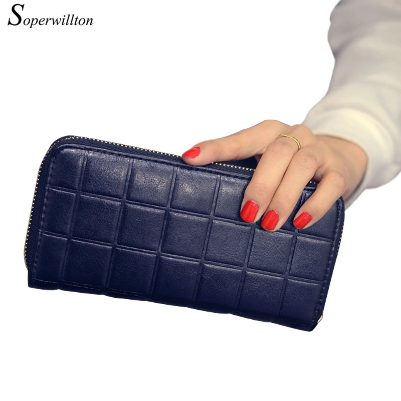 Soperwillton Brand 2016 New Women's Wallets Plaid Print Fashion Women Purse Long Style Wallet PU Leather Female Wallets #W103