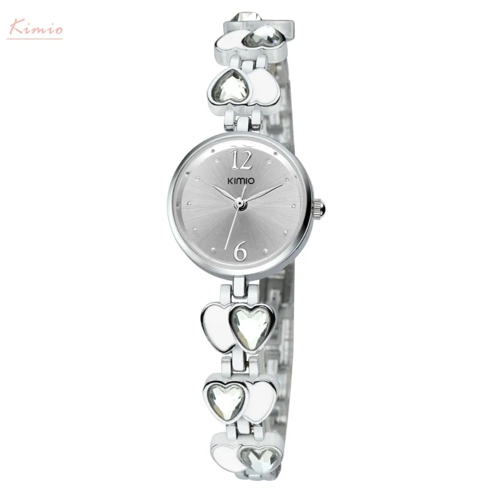 Kimio бренд relojes con diamantes Love Heart драгоценный камень тонкий ремешок наручные часы Аналоговые Круглый браслет часы для женщин Девушка - Цвет: white watch