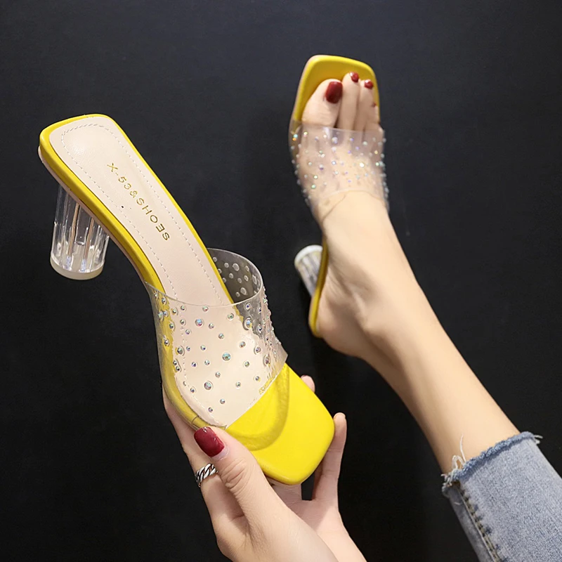 

TXCNMB 2019 PVC Jelly Sandals women Crystal Leopard Open Toed High Heels shoes woman Transparent Heel Sandals Slippers Pumps