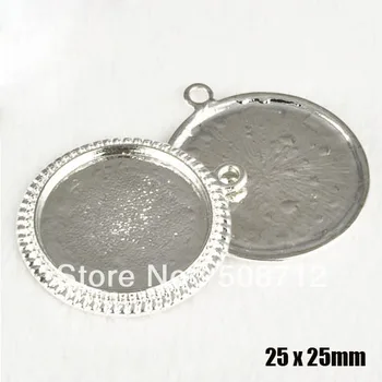 

Free shipping!!! 100pcs 25mm 1'' Silver Plated Lace Pendant Trays,Cabochon Settings, Pendant Base,Cameo Blanks,32mm-25mm