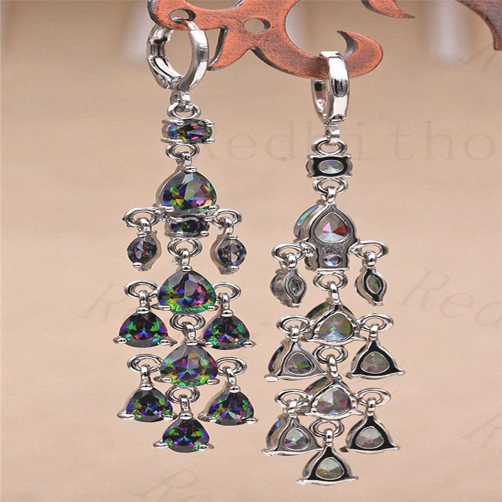 Luxury Drop Dangle earring Earrings for Women White Gold Color Earring Waterdrop Rainbow Zircon Trendy Jewelry for Wedding Gift