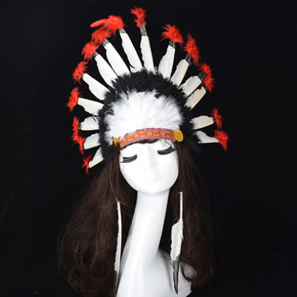

Hot Halloween Carnival Day Colorful Feather Party Hats Headband Indian Style Headwear Villus Chiefs Cap Party Headdress