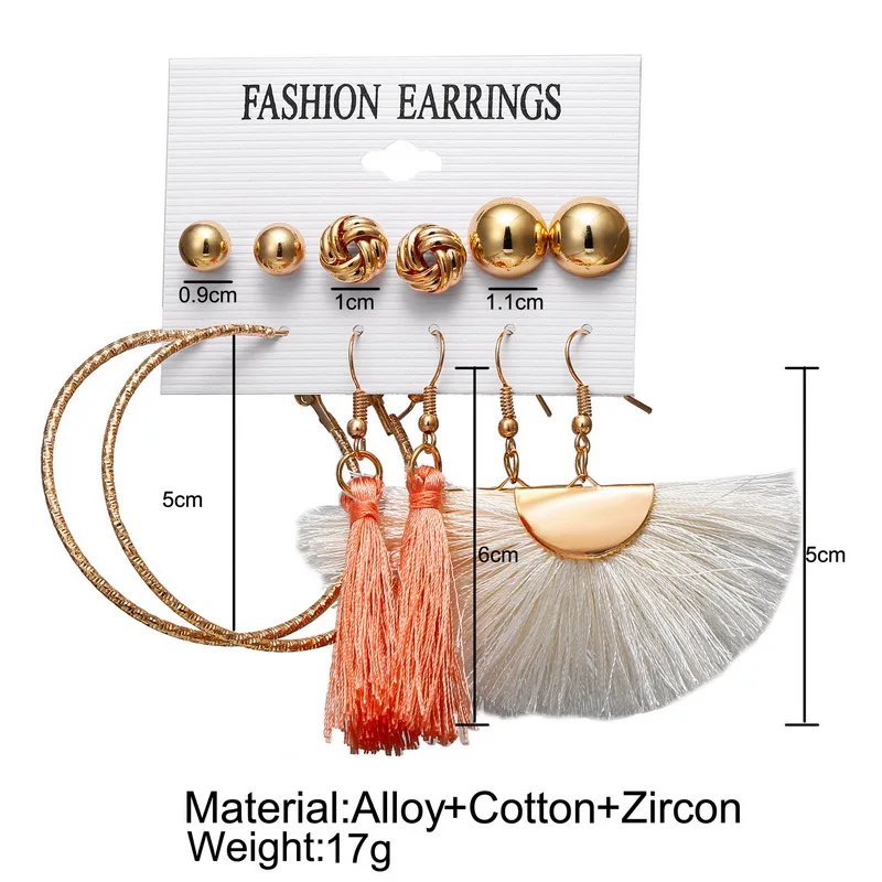 Belleper New Design Tassel Earring Sets Women Geometric Bohemian Gold Flower Long Tassel Earring Set Fashion Wedding Jewelry