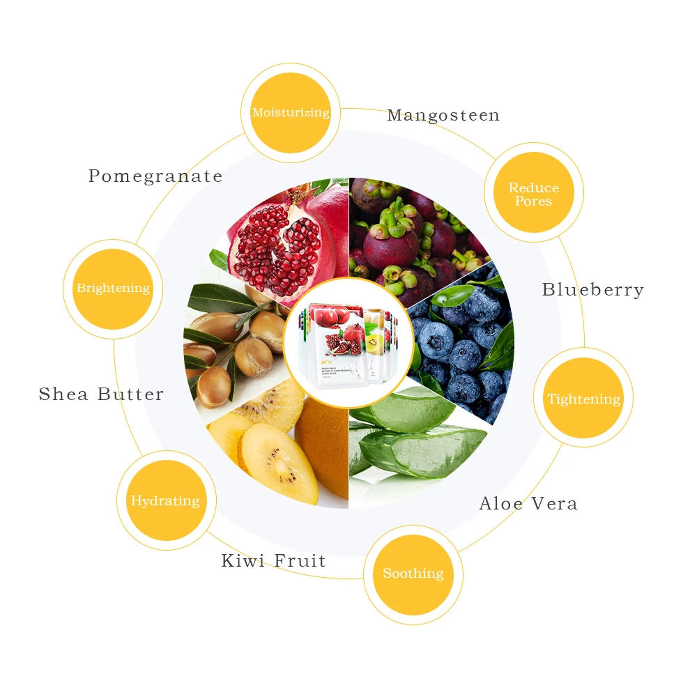 PF79 6pcs Sheet Masks Skin Care Fruit Facial Mask Moisturizing Oil Control Blackhead Remover Wrapped Mask Face Care Mask
