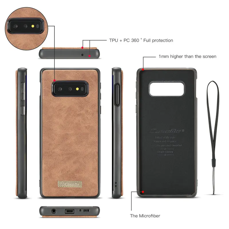 CaseMe чехол на молнии для Samsung Galaxy S10 e 2 в 1 съемный кожаный кошелек Plus E S8 S9 Note 8 9