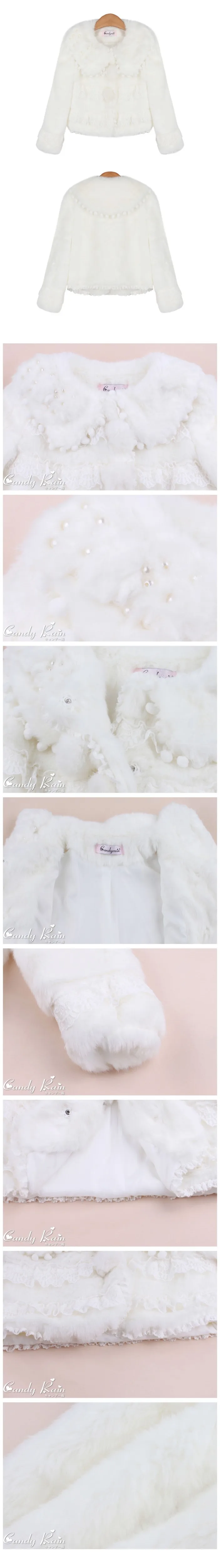 Милое пальто принцессы в стиле Лолиты; милая теплая белая куртка с отворотами ярких цветов; короткое пальто из искусственного меха с бантом и кружевом в стиле пэчворк; CR30