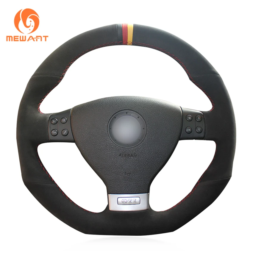 MEWANT Black Suede Black Red Yellow Marker Car Steering Wheel Cover for Volkswagen Golf 5 Mk5 GTI VW Golf 5 R32 Passat R GT 2005 MEWANT Black Suede Black Red Yellow Marker Car Steering Wheel Cover for Volkswagen Golf 5 Mk5 GTI VW Golf 5 R32 Passat R GT 2005