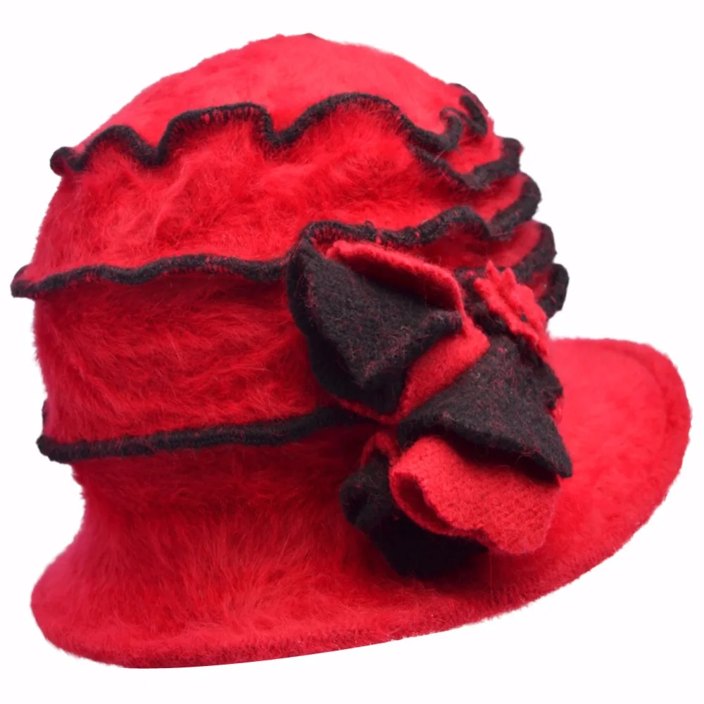 

Comfortable mix color cloche soft wool hat with handmade flower W10-1508