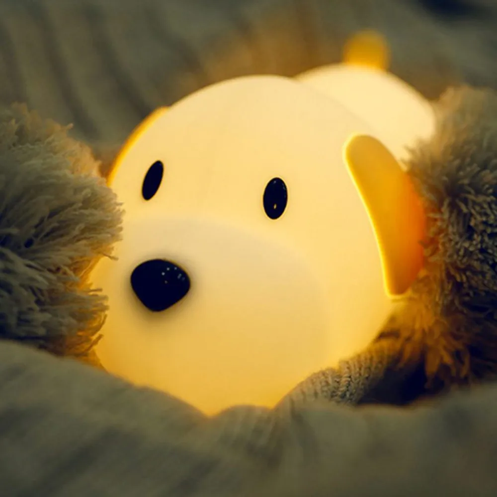  Silicone Dog LED Night Light Touch Sensor Dimmable Timer Puppy Lamp USB Rechargeable Bedroom Bedsid - 32975633611