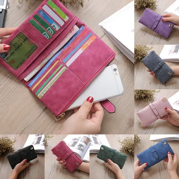 

MoneRffi Women Zipper Multi-card Position Leather Card Phone Coin Holder Organizer Long Drawstring Wallet Frosted Purses 2019