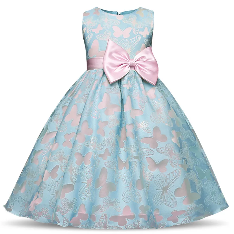 Детское платье большого размера для девочек; платье с цветочным узором для девочек на свадебную вечеринку; элегантное платье принцессы с бабочками; торжественное платье для детей - Цвет: L