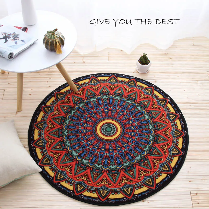 Modern Ethnic Style Geometry Flower Printing Round Carpet Washable Non-slip Rug for Living Room/Bedroom Kid Computer Chair Mat Modern Ethnic Style Geometry Flower Printing Round Carpet Washable Non-slip Rug for Living Room/Bedroom Kid Computer Chair Mat
