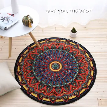 

Modern Ethnic Style Geometry Flower Printing Round Carpet Washable Non-slip Rug for Living Room/Bedroom Kid Computer Chair Mat
