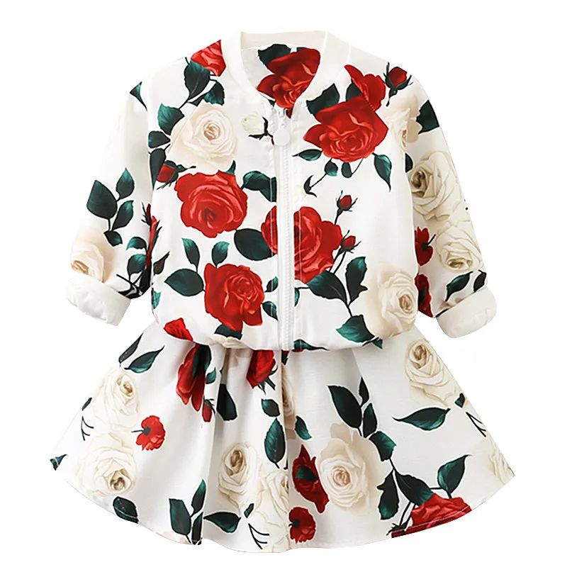 

Fall Winter Wear 2018 New Baby Girls Clothes Long-sleeved Floral Coat + Short Skirt 2Pcs Suit Girls Clothes Sets