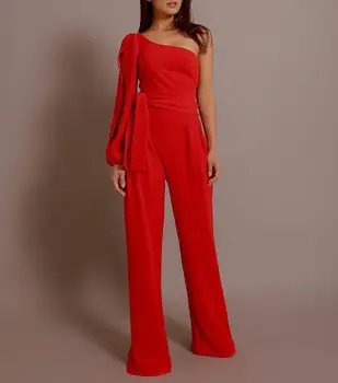 

Summer One-Shoulder Wide Leg Jumpsuit Soft Loose Playsuit Bodycon Party Trousers Casual Female Black White Blue Jumpsuit
