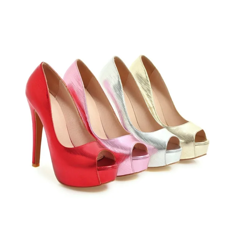 Mariage rouge argent forme Or rose 48red Grand De Plus 17 Chaussures z Xianyiduo 2018 Plate Peep Size34 Or Sexy Femmes Haute Talons Toe Pompes Printemps automne Super HwgO4F